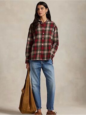 Polo by Ralph Lauren Red, Green & Cream Relaxed Fit Plaid Cotton Twill Shirt